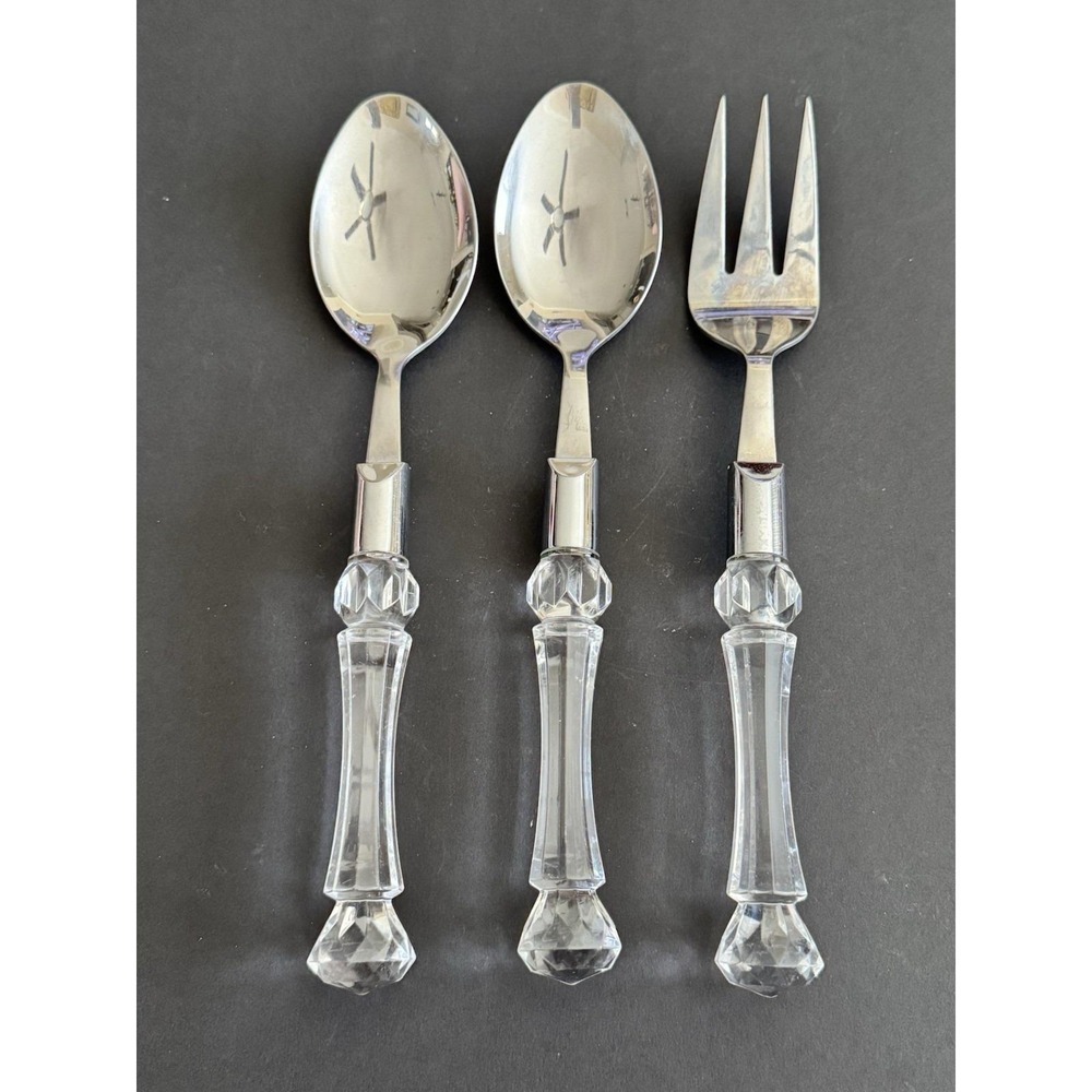 Bellamo 3 Piece Serving Utensil Set Vintage Lucite Handles Stainless Fork Spoon